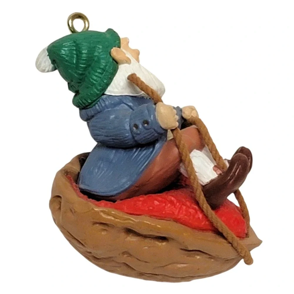 VTG 80s Hallmark Walnut Shell‎ Rider Christmas Ornament 1986 Elf Gnome Keepsake